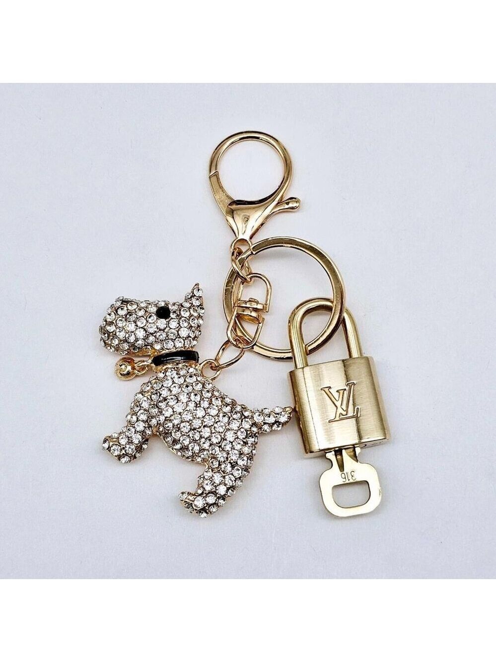 Authentic LV Louis Vuitton Gold Padlock 🔑 Unbranded Dog Keychain Bag Charm